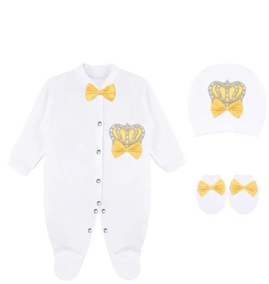Personalized Royal Baby Outfit, Crown Appliqués, Newborn Gift Set