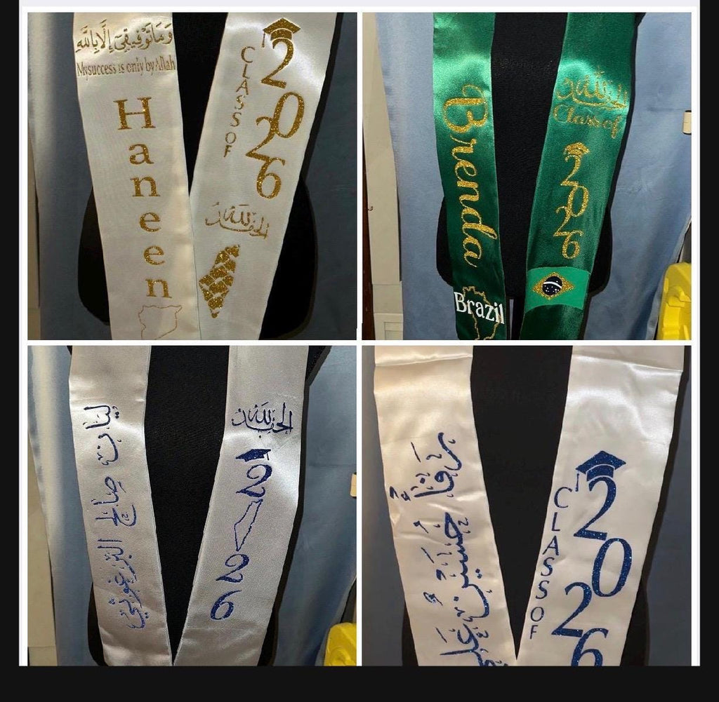 Graduation Stole 2025 with Arabic Calligraphy – Custom Graduation Sash