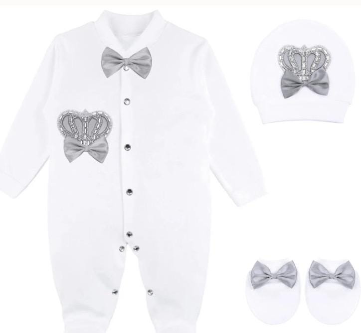 Personalized Royal Baby Outfit, Crown Appliqués, Newborn Gift Set