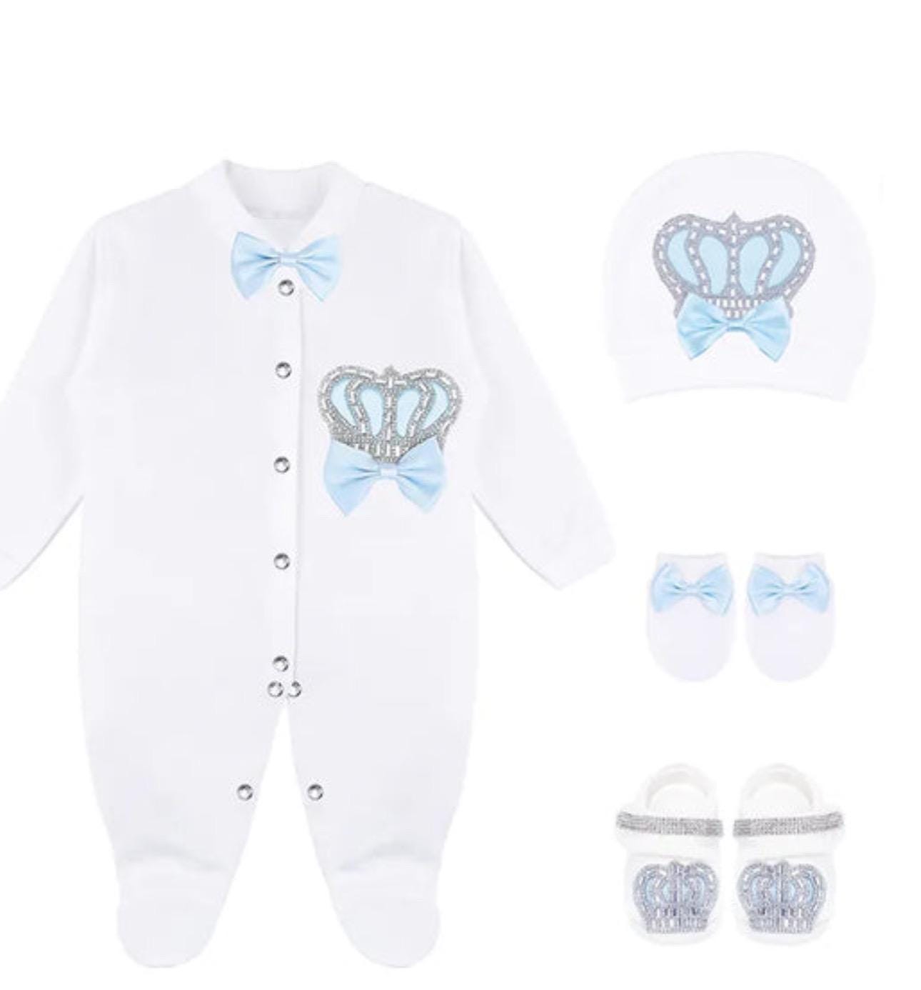 Personalized Royal Baby Outfit, Crown Appliqués, Newborn Gift Set